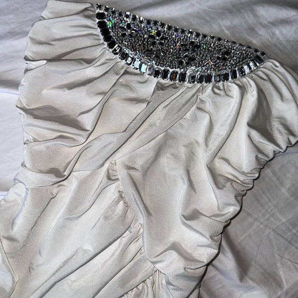 Strapless rouched cream going out cream White embellished Dress size small Y2K - Picture 8 of 8